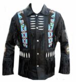 Best Quality Black Beaded Fringed Suede Jacket